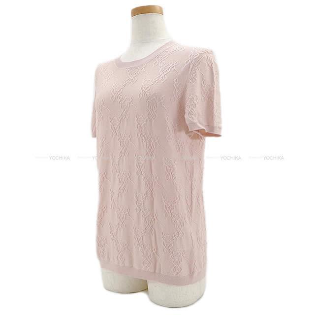 HERMES エルメス レディース 半袖 サマーニット #42 ピンクベージュ カシミヤ50％/シルク50％ 新品同様