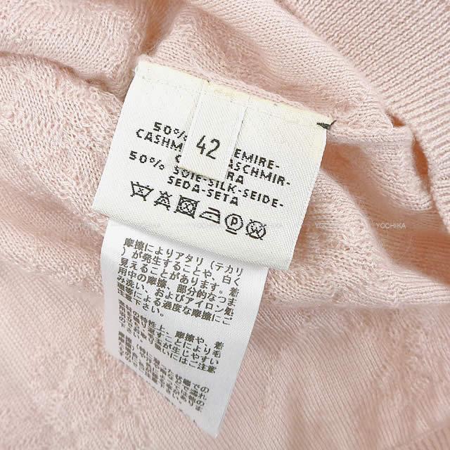 HERMES エルメス レディース 半袖 サマーニット #42 ピンクベージュ カシミヤ50％/シルク50％ 新品同様
