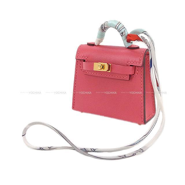 エルメス ミニミニ バッグチャーム ケリー トゥイリー(ツイリー) ローズリップスティック  ゴールド金具 新品