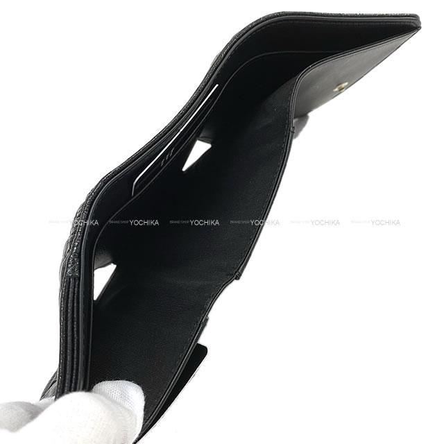 シャネル カメリア エンボス 三つ折り コンパクト 財布 黒 グレインドカーフ ゴールド金具 AP0710 新品