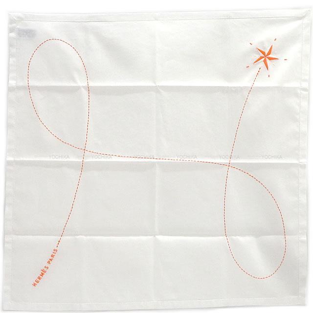 エルメス ハンカチーフ "コンステラシオン(星座)" 白(ホワイト)/マンダリンオレンジ コットン100% 新品