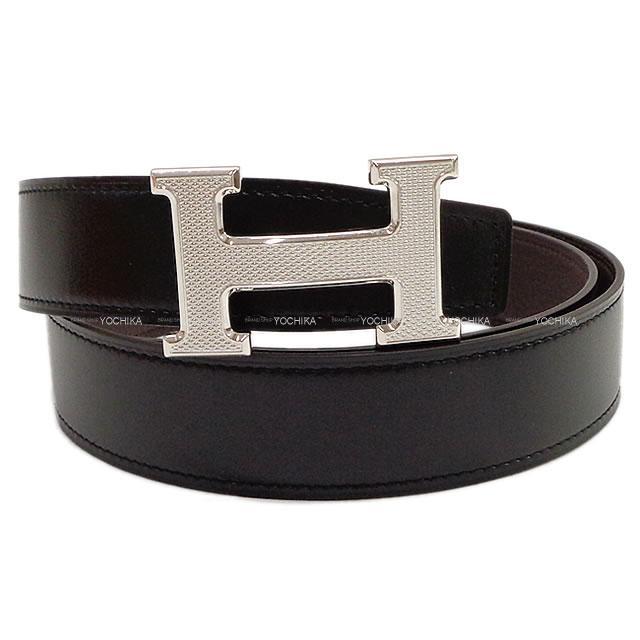 HERMES エルメス "コンスタンス 32" リバーシブル Hベルト #85 ショコラX黒 トゴXボックスカーフ 新品未使用
