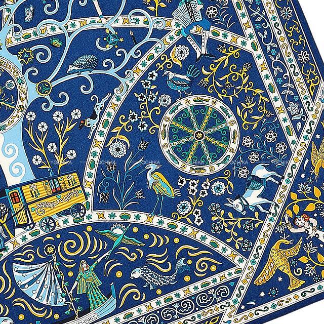 HERMES エルメス バンダナ カレ55 "風の民 バンダナ" ブルーニュイ/オークル/ヴェール 新品