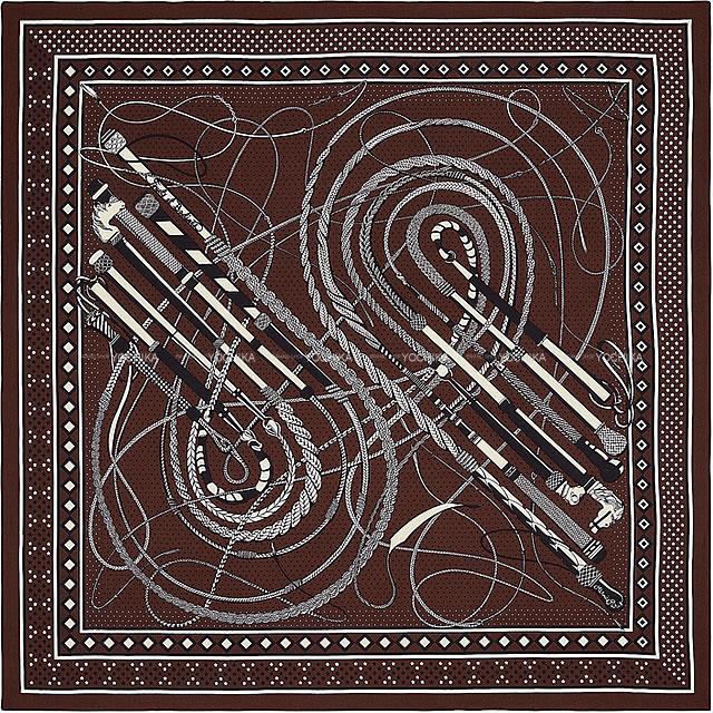 HERMES エルメス ショール カレ140 "鞭とグリップ" マロン/白/黒 カシミヤ70%/シルク30% 新品