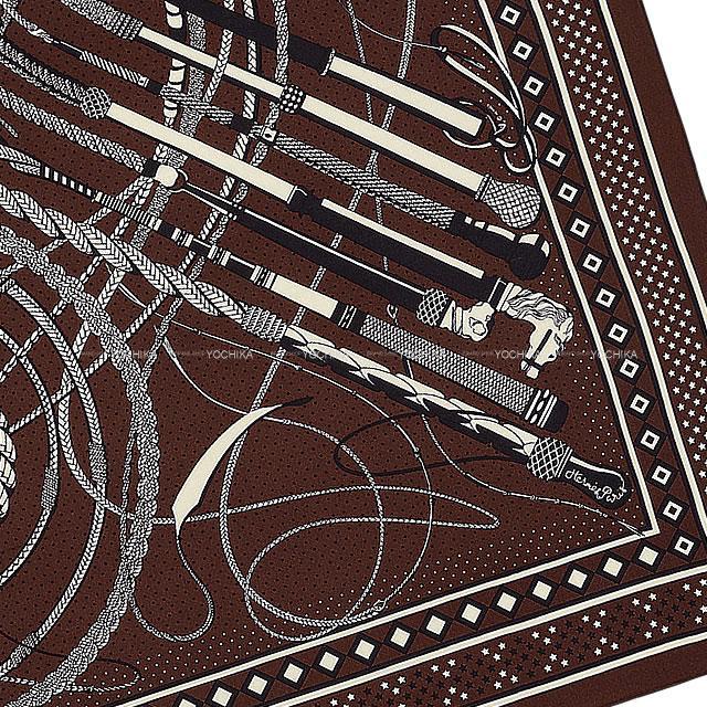 HERMES エルメス ショール カレ140 "鞭とグリップ" マロン/白/黒 カシミヤ70%/シルク30% 新品