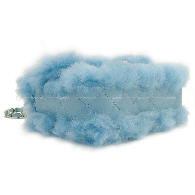 シャネル ミニマトラッセ 20 ファー チェーン ショルダーバッグ ブルー シアリング/ラムスキン AS1199 新品