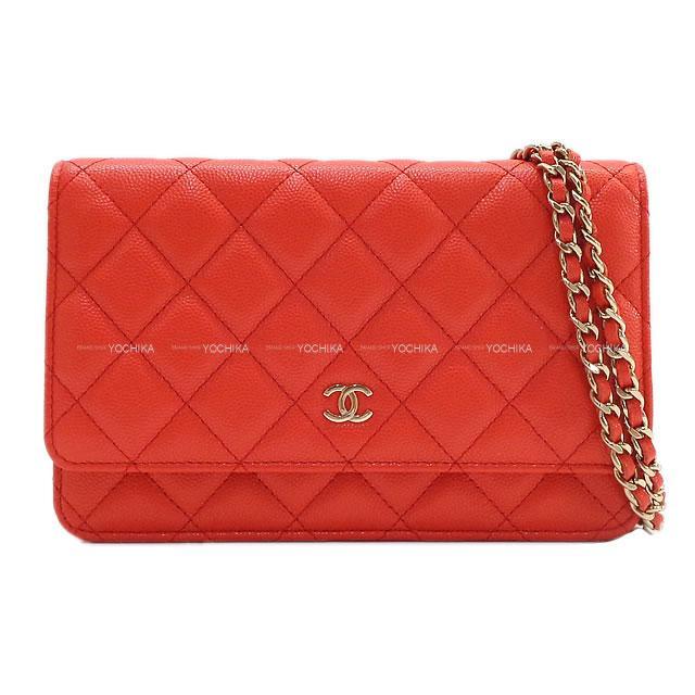 Chanel シャネル マトラッセ チェーン ウォレット ショルダーバッグ レッド キャビアスキン シルバー金具 A 新品同様 中古