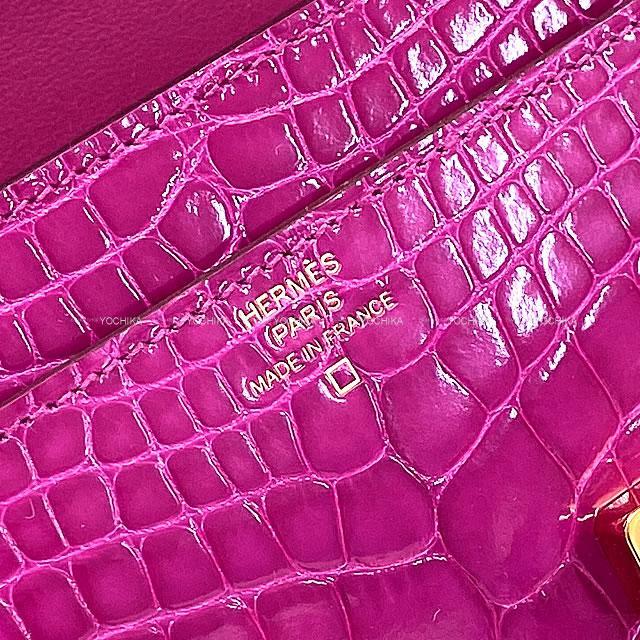 HERMES エルメス 長財布 コンスタンス ロング ローズシェラザード クロコダイル アリゲーターシャイニー ゴールド金具