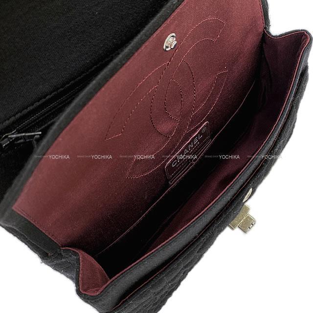 Chanel シャネル 2 55 クロコダイルステッチ ダブルフラップ ミラー付き チェーンショルダーバッグ 黒 ブラック Xボルドー コットンジャージー アンティークシルバー金具 Saランク 中古