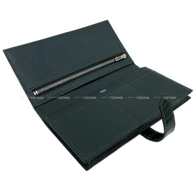 エルメス 長財布 ベアンスフレ ヴェールシプレ(サイプレス) クロコダイル アリゲーター シルバー金具 新品未使用