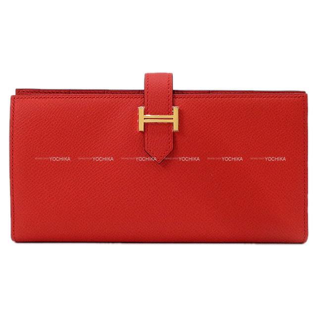 HERMES エルメス 長財布 ベアンスフレ ルージュドゥクール エプソン