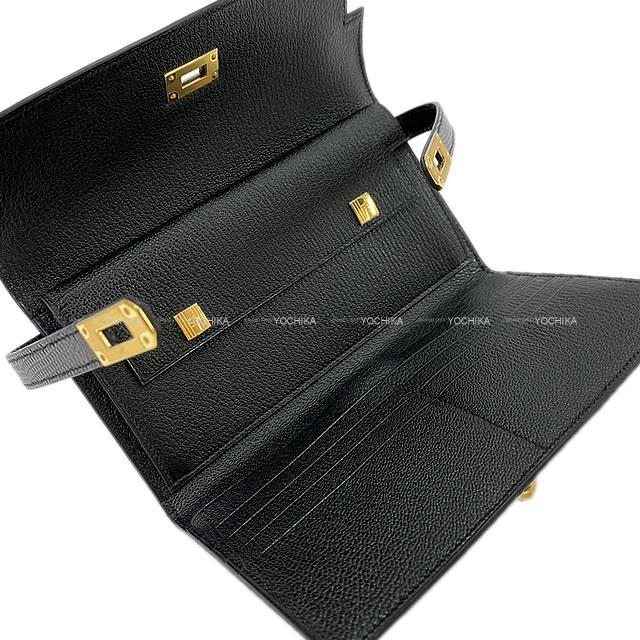 HERMES エルメス 三つ折 長財布 ケリーウォレット ロング ディプライアント 黒(ブラック) リザード ゴールド金具 新品