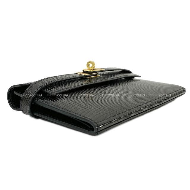 HERMES エルメス 三つ折 長財布 ケリーウォレット ロング ディプライアント 黒(ブラック) リザード ゴールド金具 新品