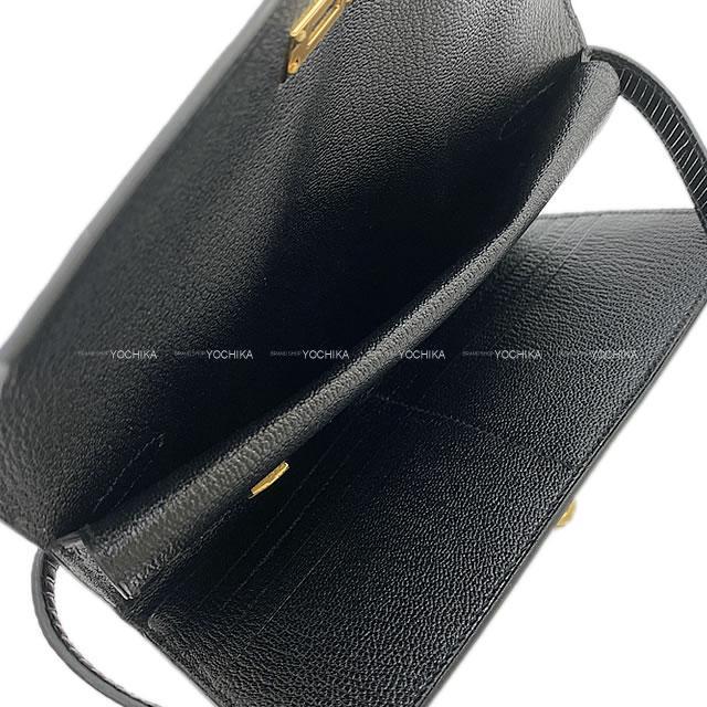 HERMES エルメス 三つ折 長財布 ケリーウォレット ロング ディプライアント 黒(ブラック) リザード ゴールド金具 新品