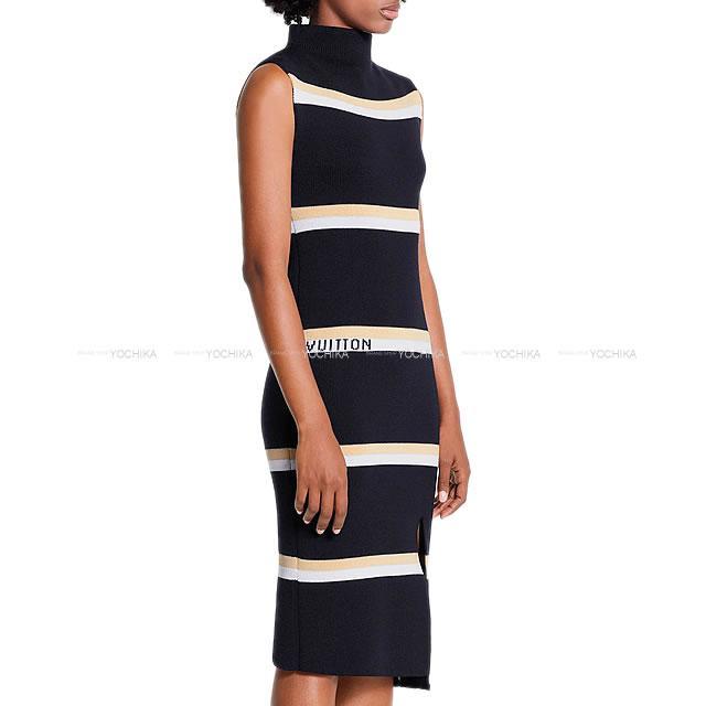 19年 秋冬 Louis Vuitton ルイ ヴィトン レディス モノグラムボーダー ジャガード チューブ ワンピース ネイビー ウール100 Xs 1a5nl5 新品未使用