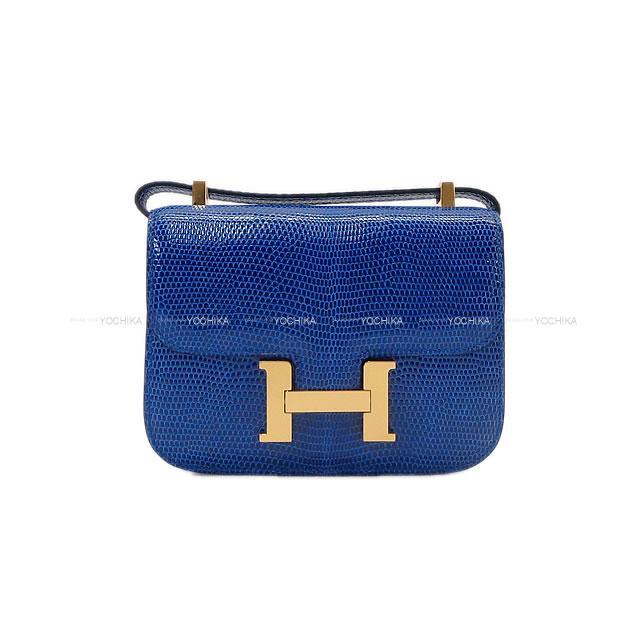 HERMES エルメス ショルダーバッグ マイクロ コンスタンス ミニミニ ブルーサフィール リザード ゴールド金具 新品