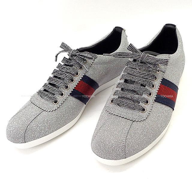 Gucci グッチ レディース スニーカー アングリー キャット グリッター ウェブ スタッズ 39 シルバー 赤 ネイビー 新品未使用