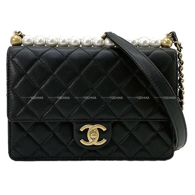 年 クルーズ Chanel シャネル マトラッセ パール チェーン ショルダーバッグ 黒 ブラック ゴートスキンxコスチュームパール ゴールド金具 As0585 新品同様 中古