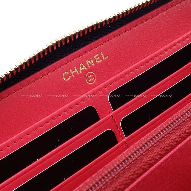 CHANEL シャネル ステッチ ココマーク マトラッセ ラウンドファスナー 長財布 黒/チェリーレッド AP1564 新品