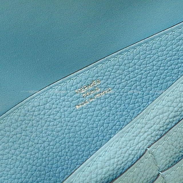 HERMES エルメス 長財布 ドゴンロング ブルーデュノール トゴ シルバー