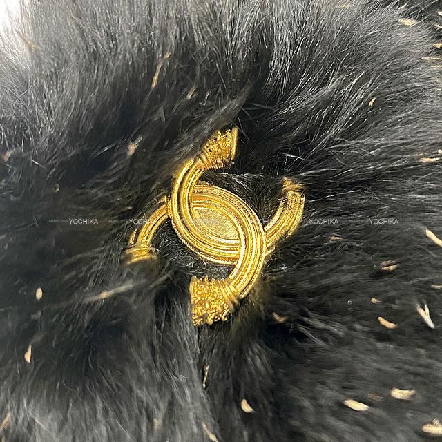 シャネル ココマーク ファー ミニ チェーンポーチ ショルダーバッグ 黒/ゴールド ラパン 展示新品