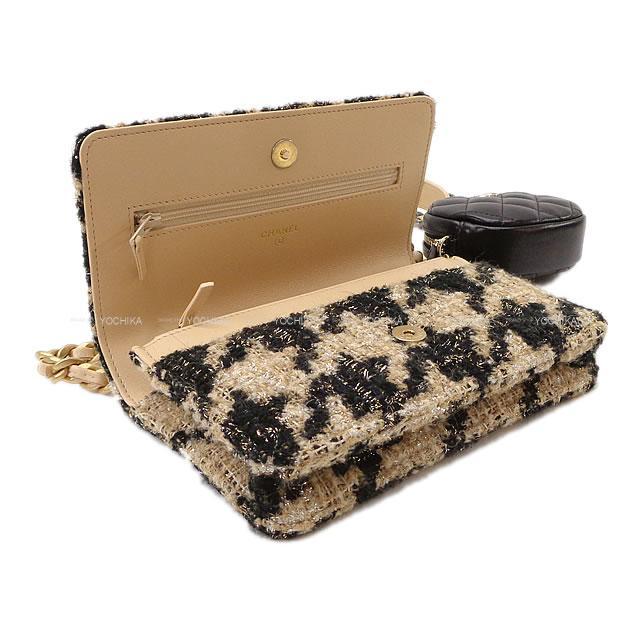 シャネル19 千鳥格子柄 ポーチ付 チェーンウォレット ショルダーバッグ ベージュ ツイード AP0985 展示新品