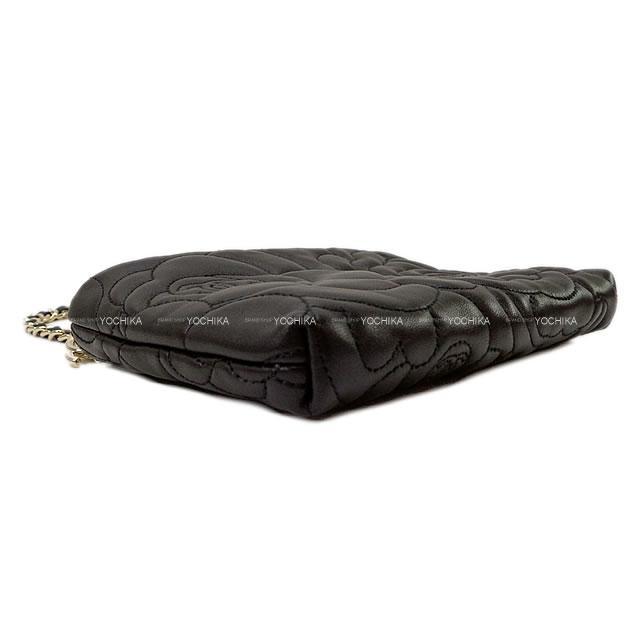 CHANEL シャネル ミニ チェーン ショルダーポーチ カメリア 黒(ブラック) ラムスキン シャンパンゴールド金具 展示新品