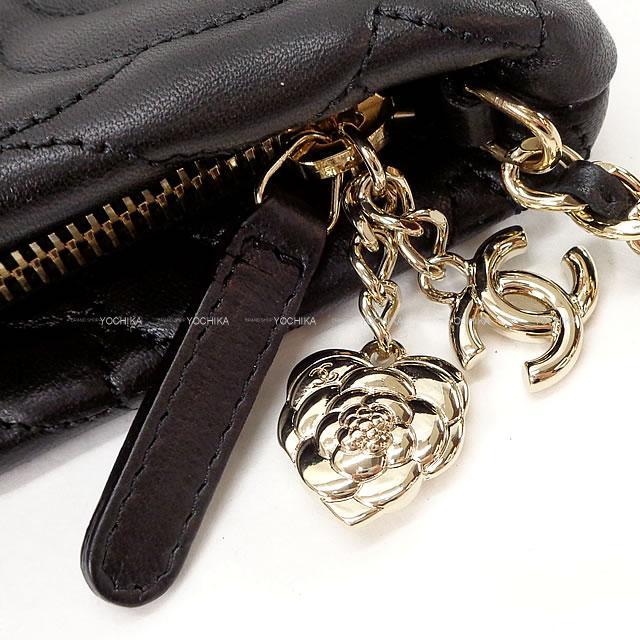 CHANEL シャネル ミニ チェーン ショルダーポーチ カメリア 黒(ブラック) ラムスキン シャンパンゴールド金具 展示新品