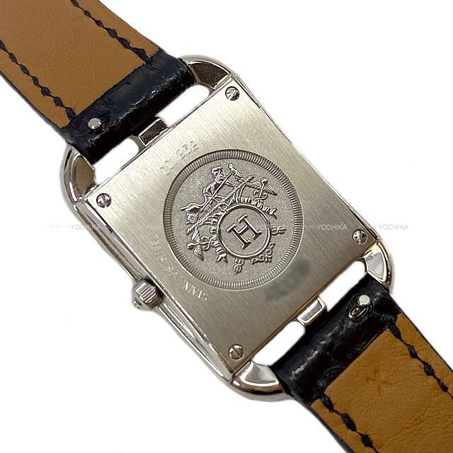 Hermes エルメス レディース 腕時計 ケープコッド Pm ダイヤ付 シェル文字盤 黒 ブラック アリゲーターマット ステンレススティール 新品同様 中古