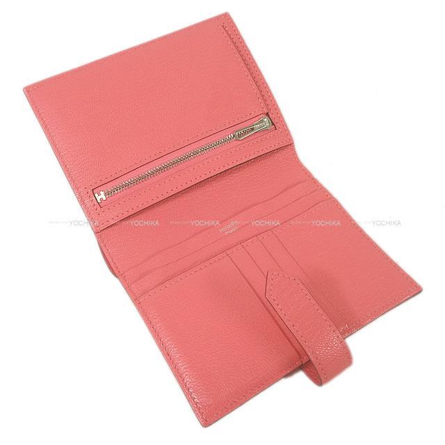 HERMES エルメス 財布 ベアンコンパクト ローズリップスティック シェーブル シルバー金具 新品未使用