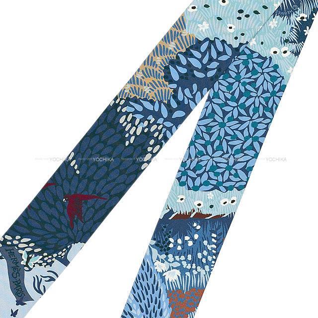 HERMES エルメス スカーフ ツイリー "英国式庭園にて" アングラスXシエルXマリン シルク100％ 新品未使用