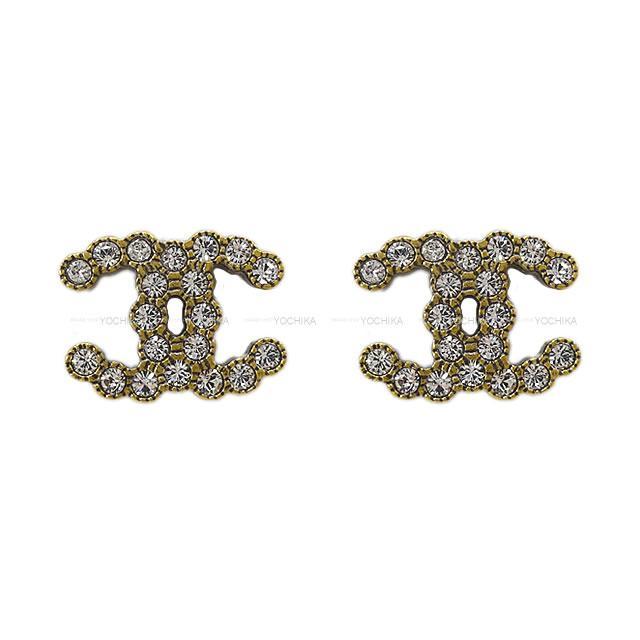 2020年 秋冬 新作 CHANEL シャネル ラインストーン ココマーク ピアス アンティークゴールド金具 AB3919 新品