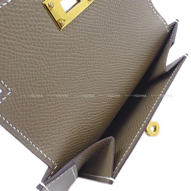 HERMES エルメス コンパクト 財布 "ケリーポケット" エトープ(エトゥープ) エプソン ゴールド金具 新品