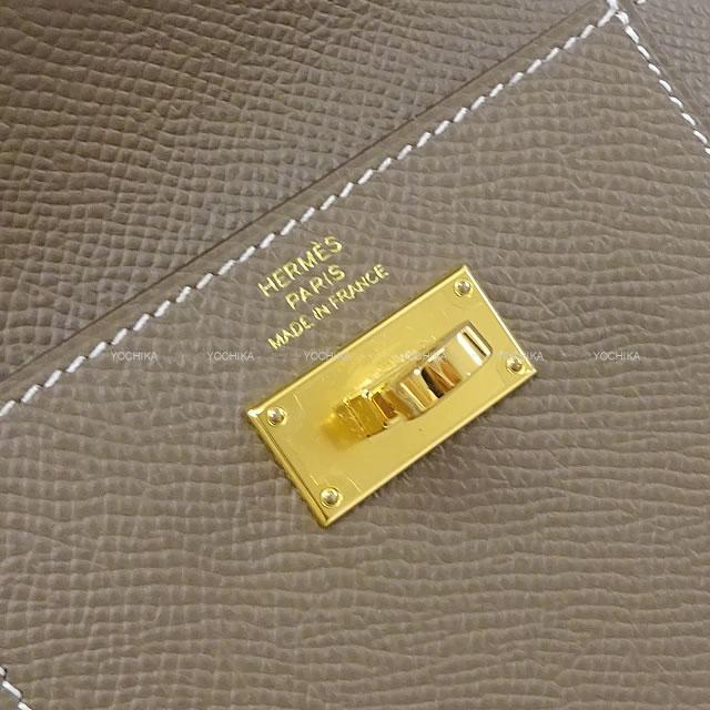 HERMES エルメス コンパクト 財布 "ケリーポケット" エトープ(エトゥープ) エプソン ゴールド金具 新品