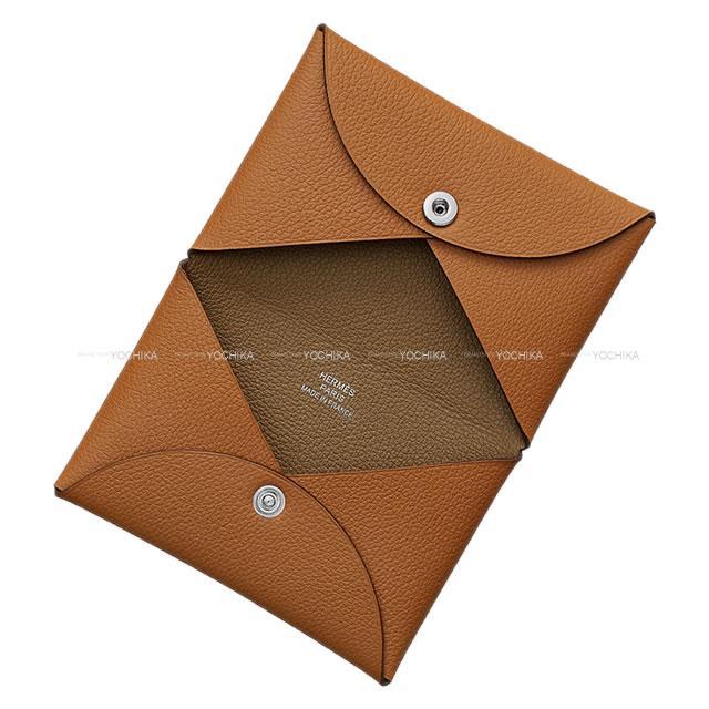 HERMES エルメス カードケース Calvi(カルヴィ) ヴェルソ ゴールド/ベージュドワイマール エバーカラー