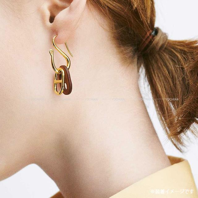 年 春夏 Hermes エルメス ピアス シェーヌダンクル O Maillon オーマイヨン 黒 ブラック スイフト ゴールド金具 新品