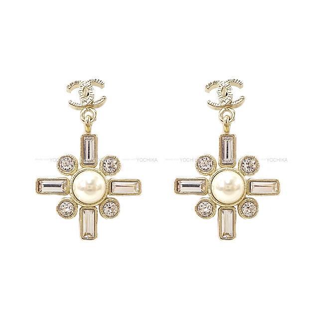 CHANEL シャネル ココマーク パール ストラス クロス ぶらさがり ピアス B19S ゴールド金具 新品未使用