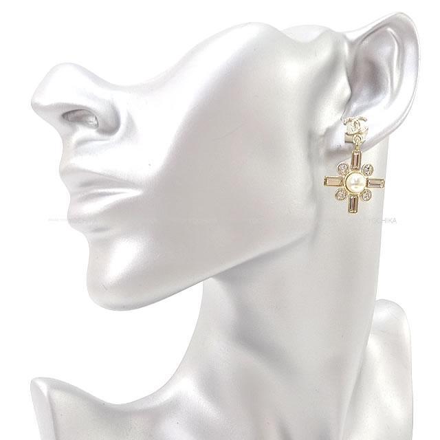 CHANEL シャネル ココマーク パール ストラス クロス ぶらさがり ピアス B19S ゴールド金具 新品未使用