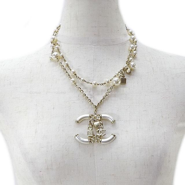 シャネル ビッグココマーク パフューム&ハートチャーム パール ネックレス B18B 新品未使用