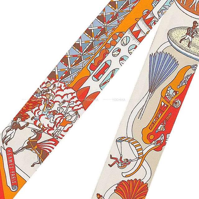 HERMES エルメス ツイリー スカーフ "万国博覧会" オレンジ/シエル/ブリック シルク100% 新品