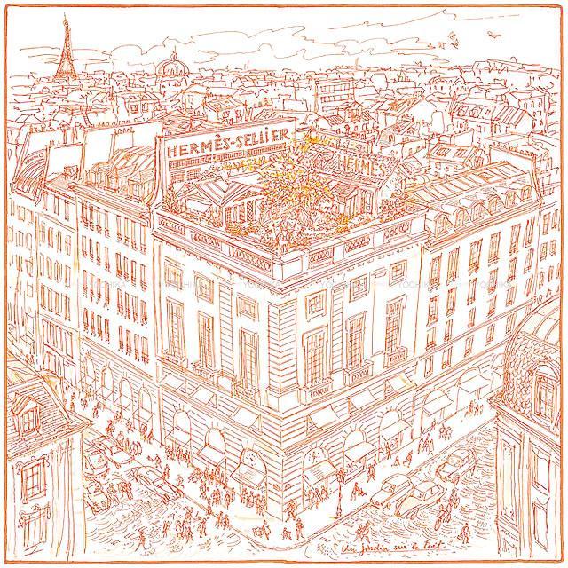 HERMES エルメス カレ45 ガヴロッシュ スカーフ "屋根の上の庭" 白(ホワイト)