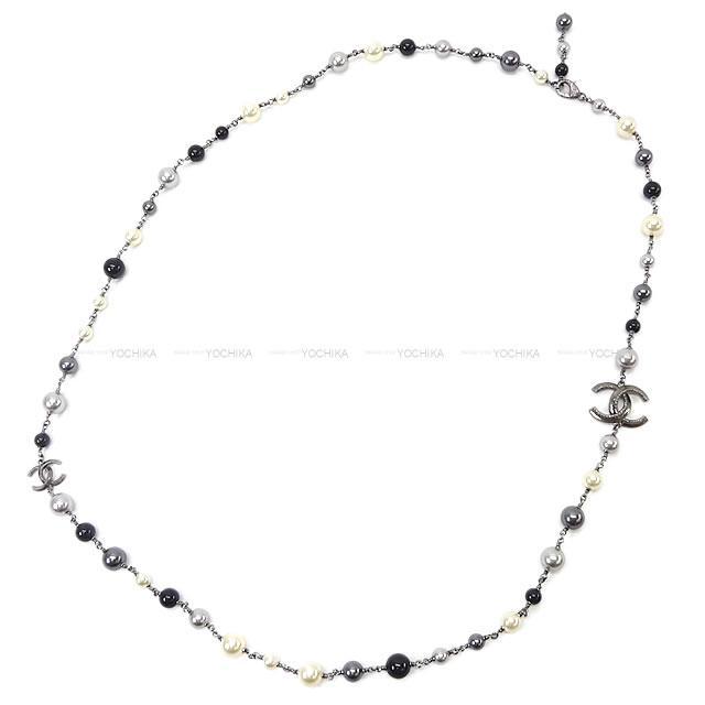 Chanel シャネル メタルココマーク パールロングネックレス グレー 黒 白 メタルシルバー金具 B11a 新品未使用