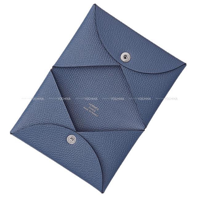 HERMES エルメス カードケース Calvi(カルヴィ) ブルーブライトン エプソン シルバー金具 新品