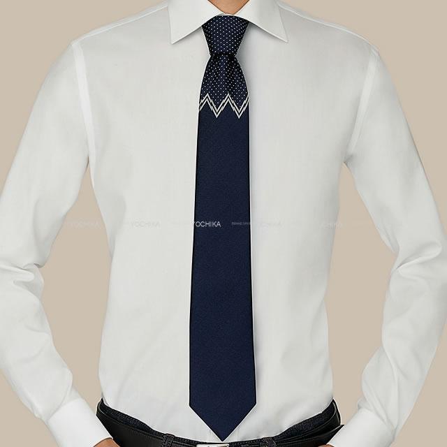 HERMES エルメス ネクタイ "LET IT SNOW" マリン/白(ホワイト) シルク100% 新品