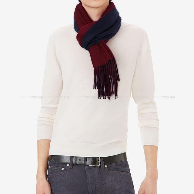 HERMES エルメス バイカラー マフラー "レクトヴェルソ" ルージュアッシュ/マリン カシミヤ 100% 新品