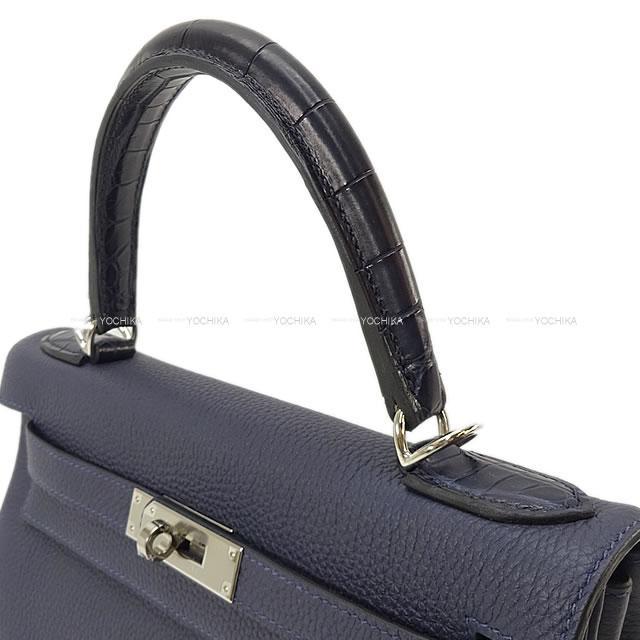 HERMES エルメス ハンドバッグ ケリー28 内縫い タッチ ブルーニュイ トゴ/クロコダイル アリゲーターマット