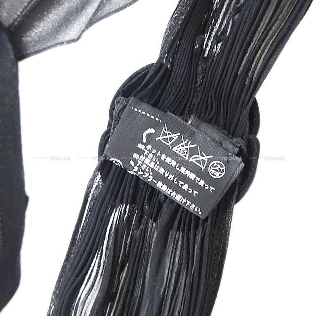 CHANEL シャネル カメリア付 スリムロング ラメ プリーツ スカーフ 黒 シルク ラムスキン 新品未使用