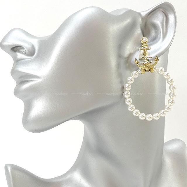 CHANEL シャネル 錨 イカリ ココマーク パール ビッグ フープ ピアス  
