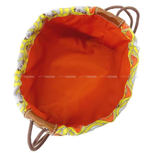 Hermes エルメス バッグインバッグ フールビ タッタソール ライム オレンジポピー ブルーペール シルク バレニア シルバー金具 新品同様 中古