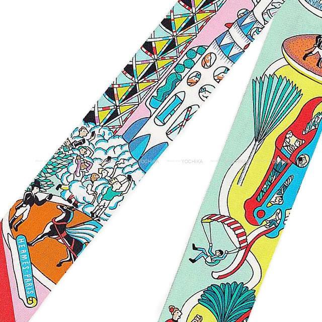 HERMES エルメス ツイリー スカーフ "万国博覧会" ルージュ/ブルーエレクトリック/ゴールド 新品